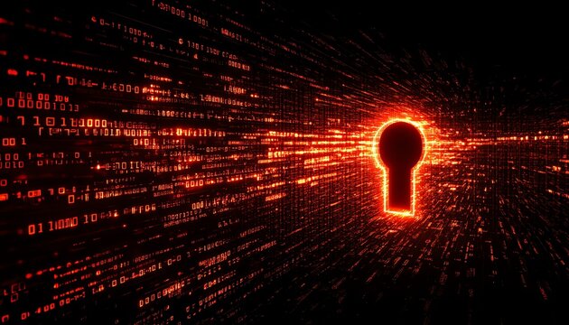 Digital security and technology concept with firewall protection, encrypted data, IT security, innovation, futuristic tech background