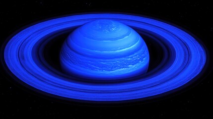 A vibrant blue planet with prominent rings in space
