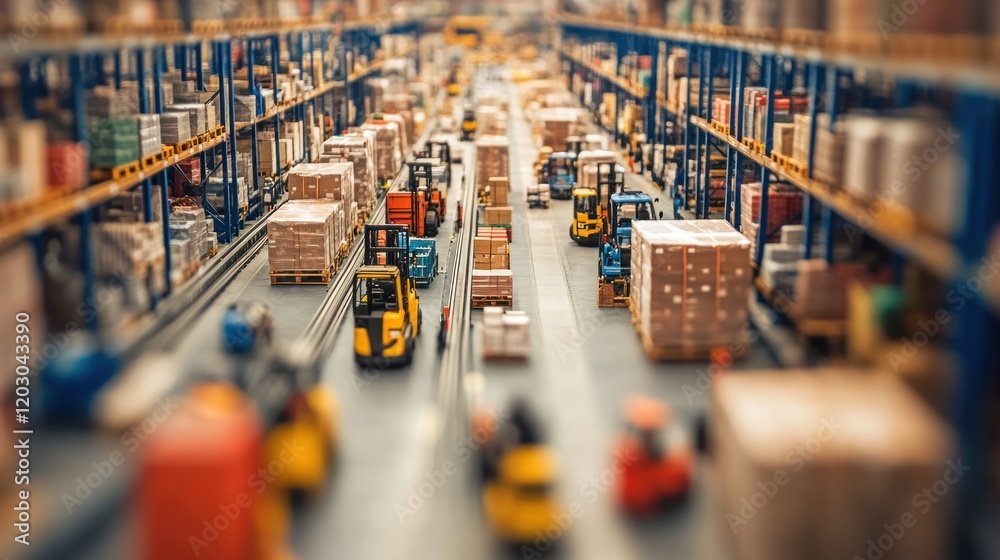 Poster warehouse forklifts transporting cargo boxes efficiently