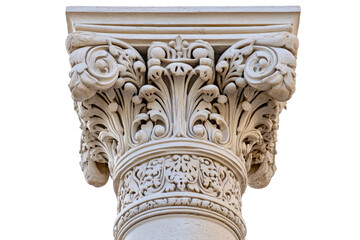 Naklejka premium Detailed view of an ornate Corinthian column showcasing intricate floral designs in a historical architecture setting
