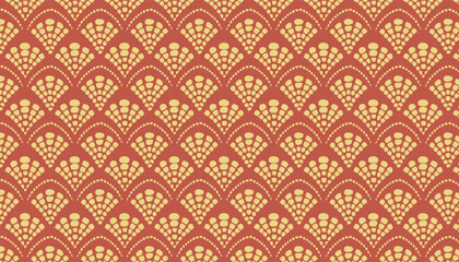 Fan-Shaped Pattern with Yellow Dots on a Red Background
