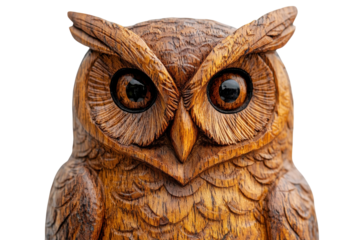 Detailed wooden owl carving created with intricate craftsmanship highlighting natural grains and textures