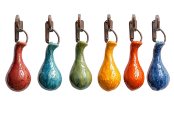 Colorful ceramic wall hooks arranged in a symmetrical pattern for home decor enhancement