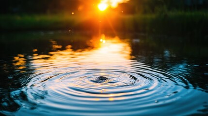 Sunset Ripples Reflecting Golden Light On Calm Water
