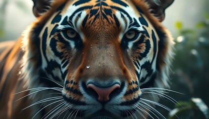 Fototapeta premium Majestic Tiger Portrait: A Close-Up Encounter with Nature's Apex Predator