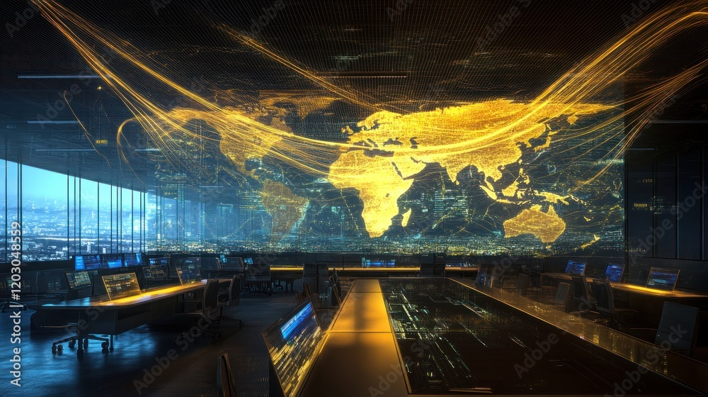Poster global network monitoring center night view