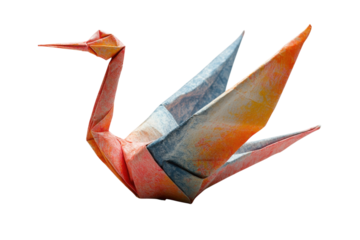 Colorful origami crane crafted with precision and skill using vibrant paper, showcasing the beauty of traditional art techniques