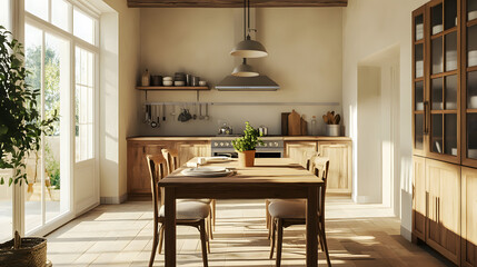 Intimate dining space with rustic charm and soft decor.