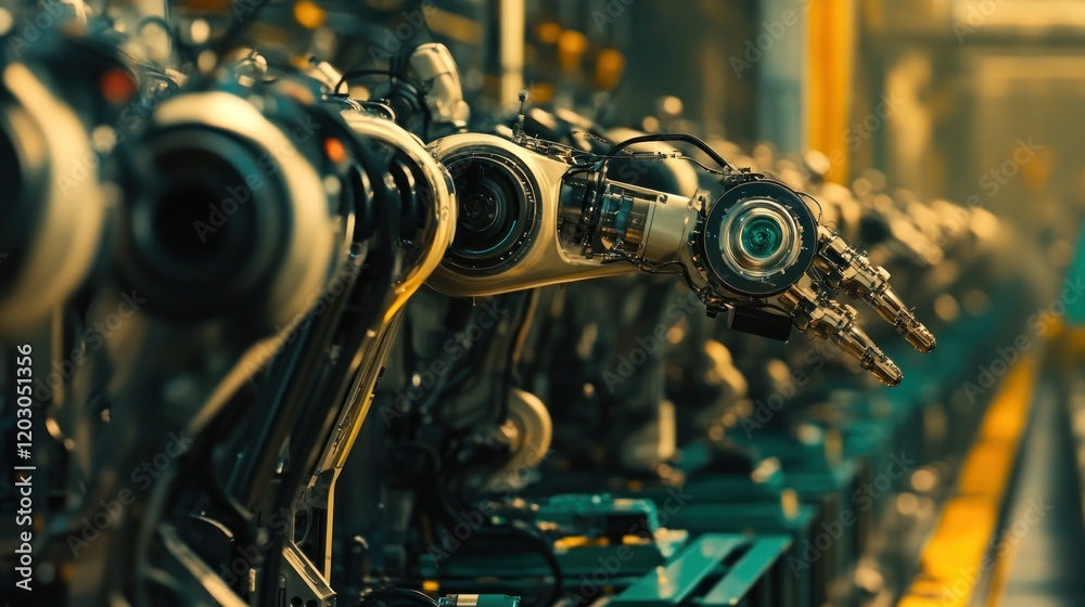 Poster robotic arms assembled in a factory setting