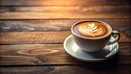 A steaming cup of coffee latte with a delicate foam design on top