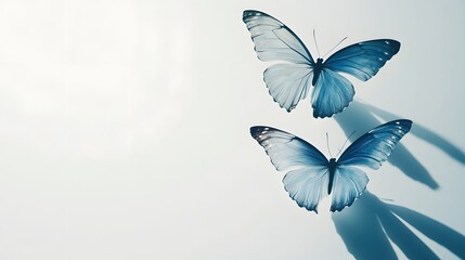 Two Blue Morpho Butterflies on a White Background