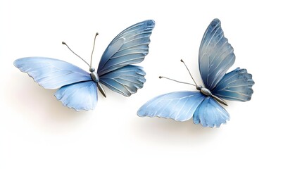 Two Pale Blue Butterflies on White Background