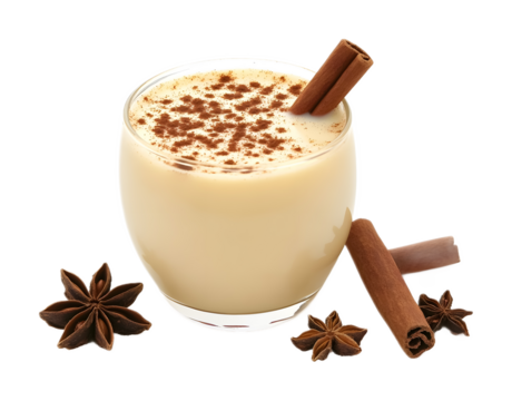 Eggnog with cinnamon stick isolated on a white background