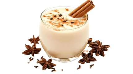 Eggnog with cinnamon stick isolated on a white background