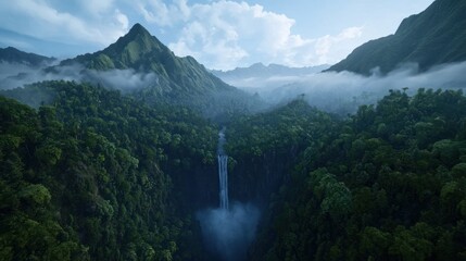 Misty Rainforest Waterfall