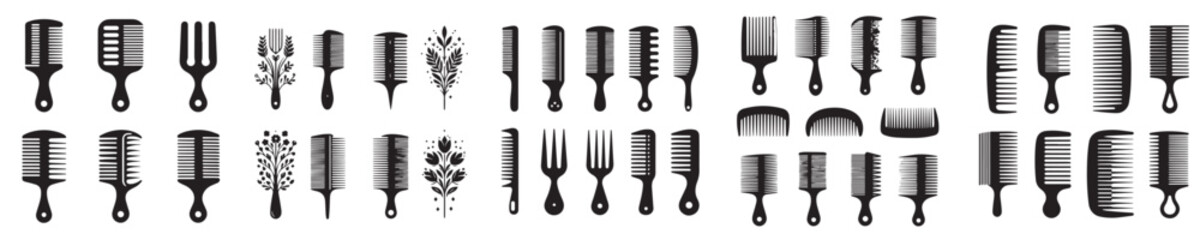 set of comb silhouette vector icons
