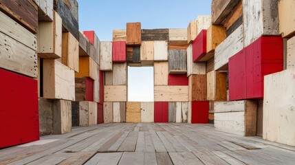 Colorful Wooden Structures Creating Abstract Interior Space