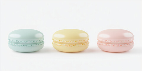 Obraz premium Pastel Macaron Trio: A delightful trio of pastel-colored macarons, each with a delicate texture and a hint of sweetness, arranged in a row, inviting a closer look. 