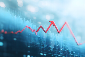  Red Arrow on Rising Blue Bar Graph Showing Growth