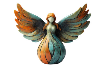 Beautiful angel figurine with intricate details and vibrant colors displayed on a white background