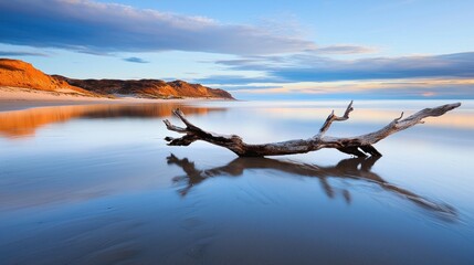 Driftwood Reflection at Sunset Beach