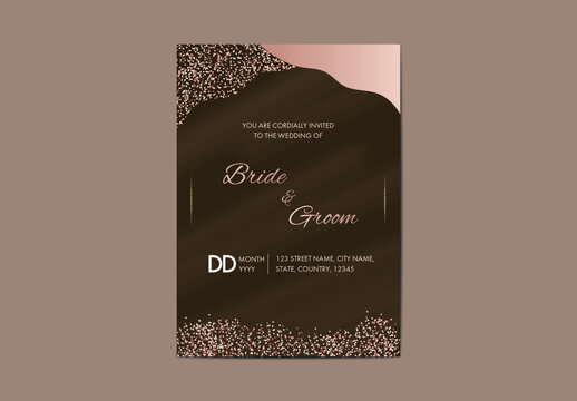 Wedding Invitation Card with Event Details in Brown Color.