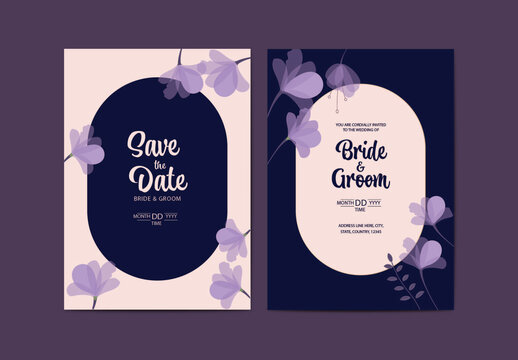 Floral Wedding Invitation Cards with Event Details for Publishing.
