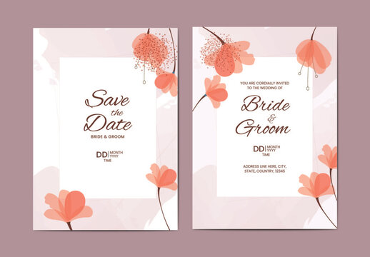 Floral Wedding Invitation Cards with Event Details for Publishing.