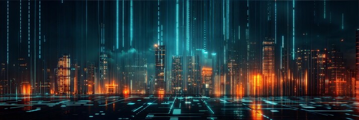 Obraz premium Breathtaking Cityscape Panorama at Night with Vibrant Lights background. 