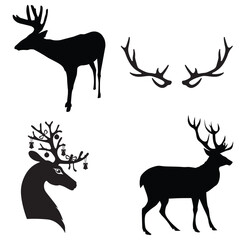 Deer Silhouette, Deer Vector Silhouette, Deer cartoon Silhouette, reindeer illustration, Deer icon Silhouette, reindeers Silhouette illustration