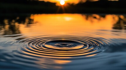 Sunset Ripples Reflecting Golden Hues On Still Water
