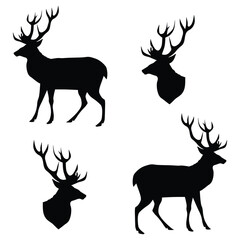 Deer Silhouette, Deer Vector Silhouette, Deer cartoon Silhouette, reindeer illustration, Deer icon Silhouette, reindeers Silhouette illustration