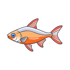 Cartoon illustration of an orange and silver fish, Vector cartoon illustration of a fish with orange and silver colors, accented by red fins, featuring a sleek and playful aquatic design.  
