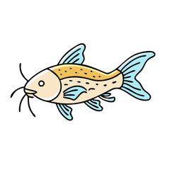 Colorful cartoon illustration of a catfish, Simple vector cartoon illustration of a catfish with yellow and blue accents, featuring a playful design and aquatic theme.  
