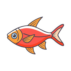 Cartoon fish with red body and yellow fins, A cartoon fish featuring a red body with a white stripe, yellow fins, and a sleek design, ideal for aquatic-themed illustrations and projects.  
