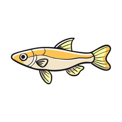 Cartoon fish with golden stripe and yellow fins, A cartoon fish featuring a golden stripe across a cream body, paired with yellow fins, perfect for aquatic-themed designs and illustrations.  
