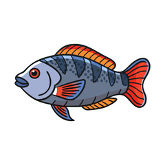 Cartoon fish with blue body and red fins, A colorful cartoon fish featuring a blue body with dark stripes, vibrant red fins, and bold details, perfect for aquatic-themed projects.  

