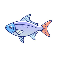 Cartoon fish with gradient blue body, A cartoon fish featuring a gradient blue body, soft blue fins, and an orange tail, ideal for aquatic-themed designs and illustrations.  
