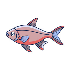 Cartoon fish with pink body and blue fins, A cartoon fish featuring a pink body with soft blue fins and red accents, perfect for aquatic-themed illustrations and creative designs.  
