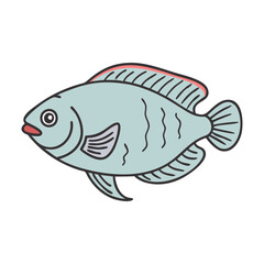 Cartoon fish with light green body, A cartoon illustration of a fish with a light green body, subtle stripes, and red-accented fins, ideal for aquatic-themed projects.  
