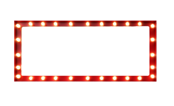 3D realistic red casino style frame with light bulbs on white background.