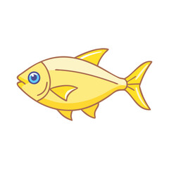 Yellow tropical fish vector illustration, Vector illustration of a bright yellow tropical fish with sleek fins and a blue eye, perfect for aquatic and marine-themed designs.  
