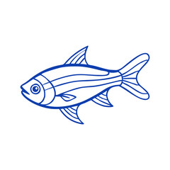 Blue striped fish outline vector illustration, Vector illustration of a fish in a clean blue outline with striped details, ideal for aquatic, marine, or minimalist design themes.  
