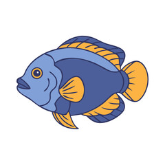 Blue and orange tropical fish vector, Vector illustration of a tropical fish with a blue body and bright orange fins, perfect for aquatic, marine, or decorative-themed designs.  
