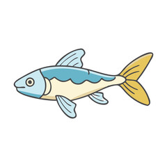Blue and yellow fish vector illustration, Vector illustration of a sleek fish with a blue and cream body and a yellow tail, ideal for aquatic and marine-themed designs.  
