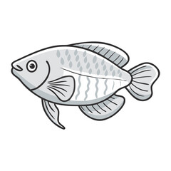 Gray fish vector with textured scales, Vector illustration of a gray fish with textured scales and flowing fins, ideal for aquatic, marine, or minimal-themed design projects.  
