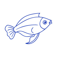 Minimalist blue fish line art vector, Vector illustration of a fish in clean blue line art with flowing fins, perfect for aquatic, marine, or minimalist-themed designs.  
