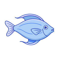 Simple blue tropical fish vector illustration, Vector illustration of a sleek tropical fish in light blue with flowing fins and minimal details, perfect for aquatic and marine-themed designs.  
