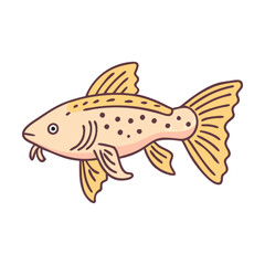 Yellow and beige spotted fish vector, Vector illustration of a fish with a beige body and yellow fins, decorated with brown spots, ideal for aquatic or marine designs.  
