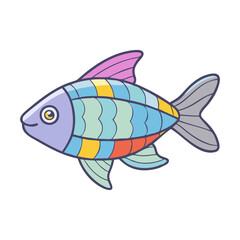 Multicolored tropical fish vector illustration, Vector illustration of a tropical fish with vibrant multicolored scales and fins, perfect for aquatic, marine, or decorative design themes.  
